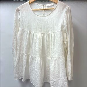 Ces Femme White Tiered Blouse with Long Sleeves